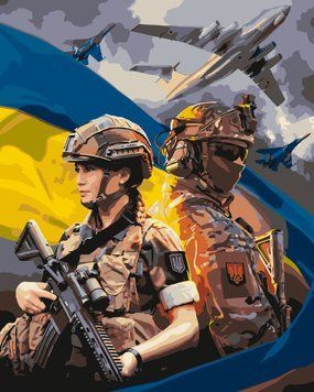 Картина за номерами Патріотична. Чоловік та дівчина ЗСУ 40*50 см Орігамі LW 3247 pbn-p LW3247 фото