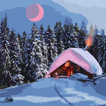 Картина за номерами Засніжений будиночок. Зимовий краєвид 40*40 см Ідейка KHO 6307 KHO6307 фото